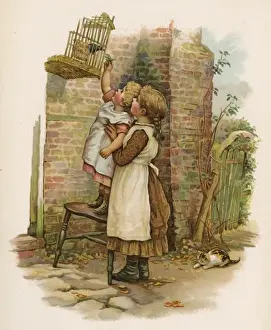 Caged Prints: Girls with Bird in Cage