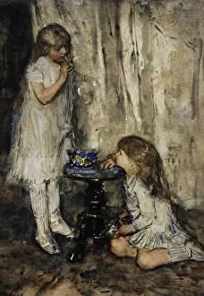 Two Girls Blowing Bubbles, c. 1880, by Jacob Maris (1837-189