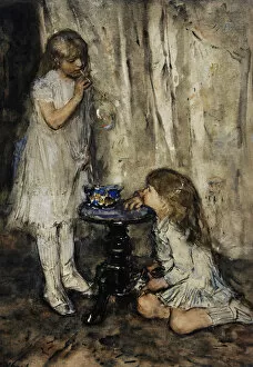 Images Dated 12th September 2013: Two Girls Blowing Bubbles, c. 1880, by Jacob Maris (1837-189