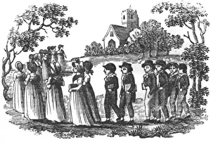 Apr17 Prints: Girls and boys line up for church, c. 1800