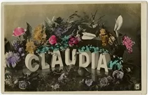 Pear Collection: The Girls name Claudia surrounded by flowers and fruit