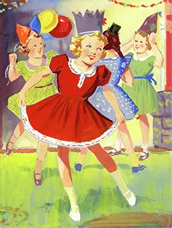 Gouache Prints: Girls dancing at a children's party