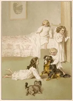 Bed Time Prints: Girls & Dogs at Bedtime