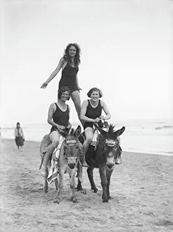 Kent and Sussex Seaside Collection: Girls on Donkeys 1920S