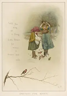 C1885 Prints: Girls Feed Robins C1885