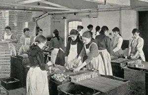 Mustard Prints: Girls filling penny tins of mustard, Norwich, Norfolk