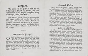 Girls Friendly Society (GFS) Membership Book pages 4-5