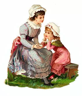 Images Dated 23rd November 2015: Two girls in a garden on a Victorian scrap