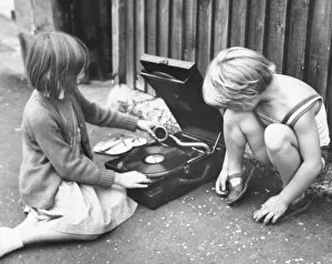 Needle Gallery: Two girls with gramophone, Balham, SW London
