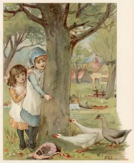 Girls Hide from Geese