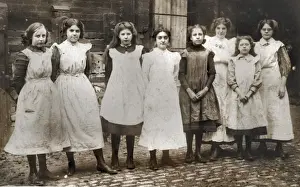 Smocks Prints: Girls outside a (clothes-making?) workshop