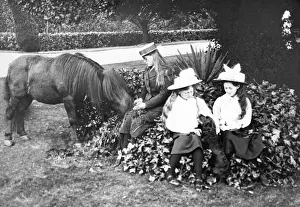 Spaniel Prints: Girls with pet dog and pony