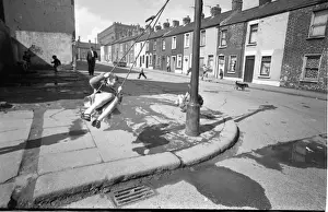 Girls playing in Milton Street, Belfast, Northern Ireland