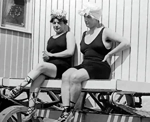Bathers Prints: Girls relaxing on a bathing machine, early 1900s