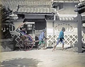 New Images May Prints: Girls in rickshaw, Japan, circa 1870s. Date: circa 1870s