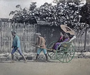 Girls in rickshaw, Japan, circa 1880s