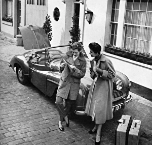 Girls on road trip in a Jowett Jupiter Girls on road trip in a Jowett Jupiter