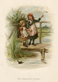Girls on Rustic Bridge