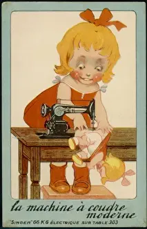 Sews Prints: Girls Sews Doll / Singer