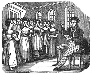 Pupils Prints: Girls singing or reciting in school, c. 1800