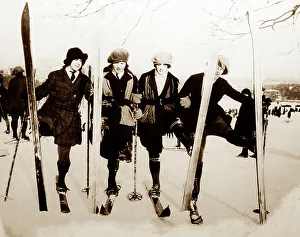 Montreal Prints: Girls skiing, Montreal, Canada, early 1900s