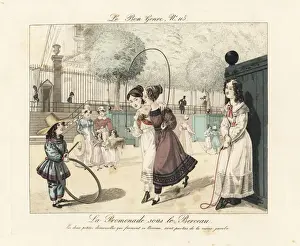 Girls skipping in a park, early 19th century
