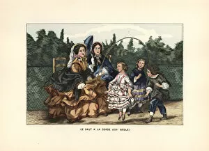 Girls skipping rope in a garden, 19th century
