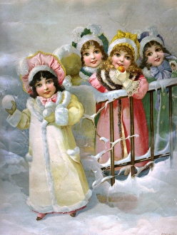 Images Dated 17th December 2015: Four Girls Snowballing
