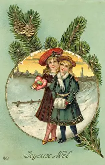 Outings Prints: Two Girls on Snowy Road