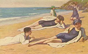Sun Bathing Prints: Girls Sunbathing on Sand