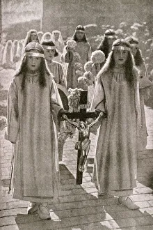 Images Dated 28th August 2018: Girls taking part in a religious procession, France
