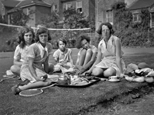 Teatime Collection: Five girls with tea tray in a garden