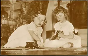 Girls with Toy Train Set