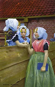 Zeeland Prints: Three girls in traditional costume, Zeeland, Netherlands
