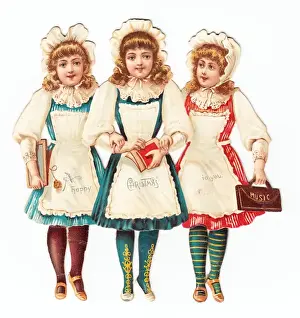 Three girls on a Victorian Christmas scrap