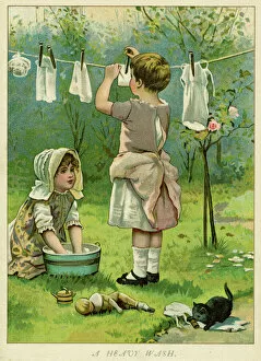 Images Dated 15th November 2011: Girls Wash Dolls Clothes