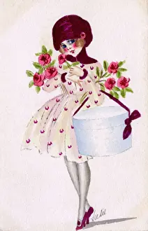 Choker Prints: Glamorous French Girl with Roses and a hat box