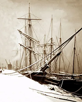 Glasgow docks in Winter Victorian period