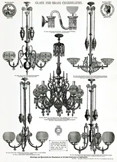 Chandeliers Prints: Glass engraved globes and bronze chandeliers 1881