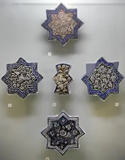 Ceramics Prints: Glazed octagonal tiles. 13th-14th centuries