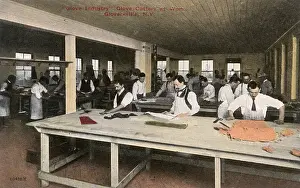 Aprons Prints: Glove cutters at work, Gloversville, New York State, USA