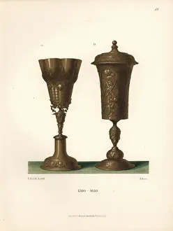 Two goblets in gilt-plated silver, Gothic style