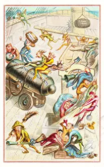 Goblin Prints: Goblins having fun on a ship on a Christmas card