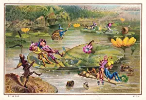 Goblin Prints: Goblins on a river on a Christmas and New Year card