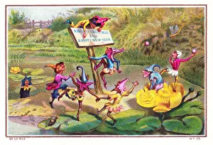 Goblins on a river on a Christmas and New Year card