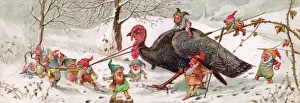 Live Prints: Goblins with a turkey on a Christmas card