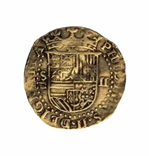 Sevilla Collection: Gold coin from Philip IIs reign (16th c.). Obverse