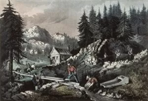 Lithographies Collection: Gold Mining in California. Scenes of the 1849 Californian