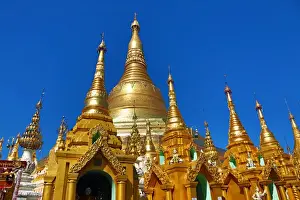 Gold stupa and spires, Shwedagon Pagoda, Yangon, Myanmar