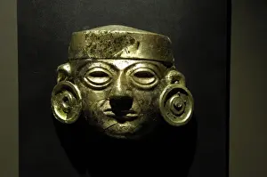 Mochica Prints: Golden copper mask (3rd c. AD), part of a headdress
